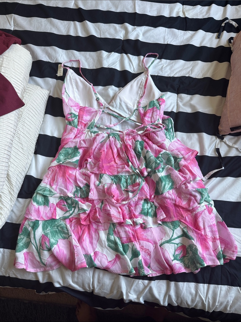 Hollister Pink and Green Floral Ruffle Mini Dress - Picture 2 of 4